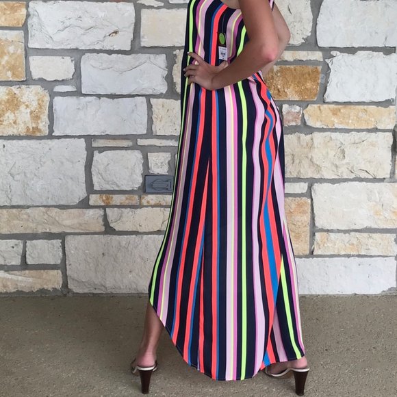 New Project Runway Neon Asymmetrical Maxi Dress - Picture 9 of 12